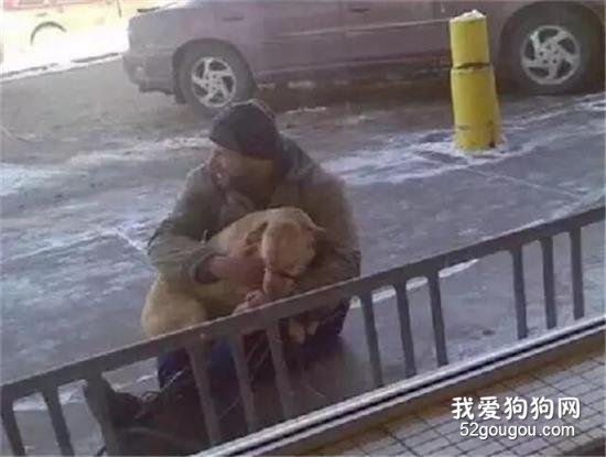 <b>冰天雪地里流浪汉把素不相识的狗狗抱在怀里，帮它取暖</b>